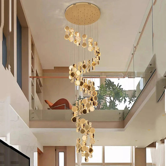 Gold Dimmable High Ceiling Crystal Chandelier