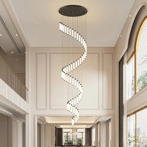 Black/Gold Long Hanging Led Chandelier for Stairwell