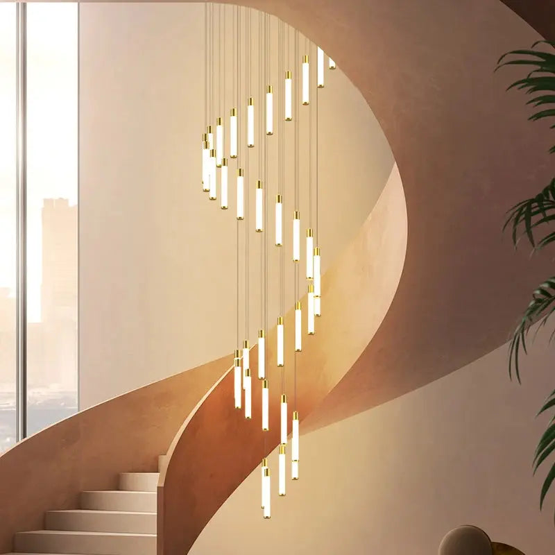 Black/Gold Long Hanging Led Chandelier for Stairwell