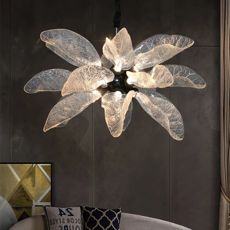 Milen Modern Crystal Leaf Chandelier - Black/Gold