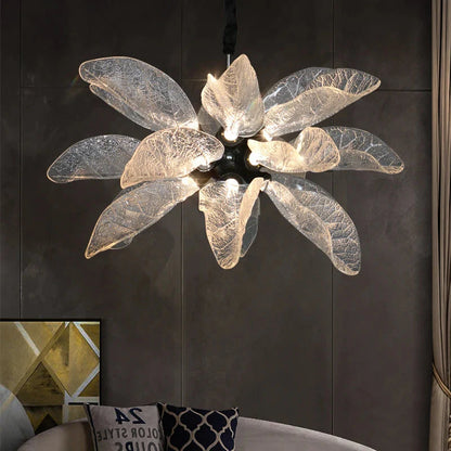 Milen Modern Crystal Leaf Chandelier - Black/Gold