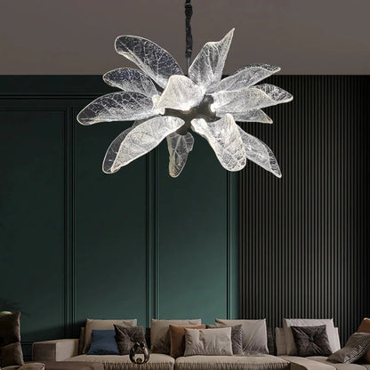 Classic Modern Crystal Leaf Chandelier - Black/Gold
