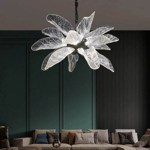 Classic Modern Crystal Leaf Chandelier - Black/Gold