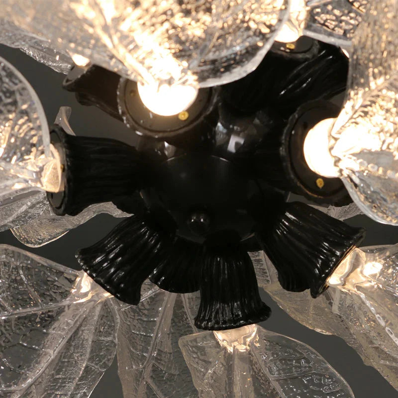 Milen Modern Crystal Leaf Chandelier - Black/Gold