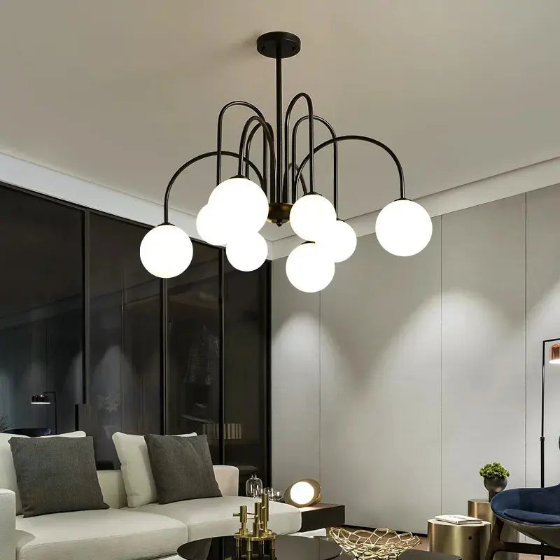 8 Light Led Glass Ball Chandelier Black/Gold