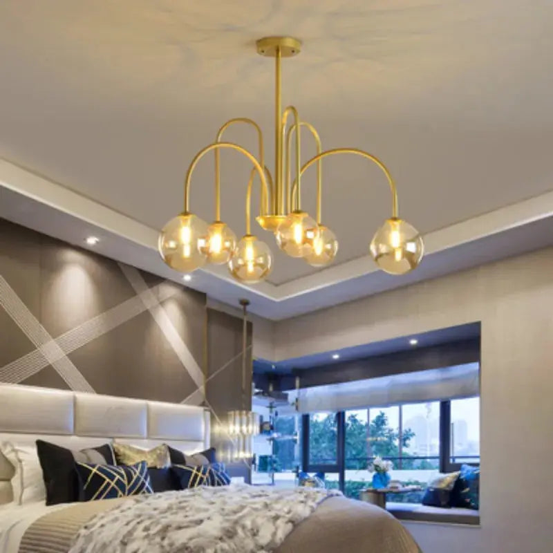 8 Light Led Glass Ball Chandelier Black/Gold