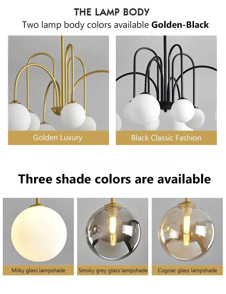 8 Light Led Glass Ball Chandelier Black/Gold