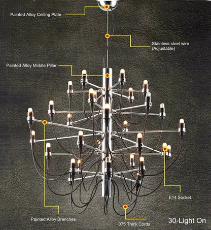 Gino Sarfatti Style Led Pendant Chandelier Black/Silver/Gold