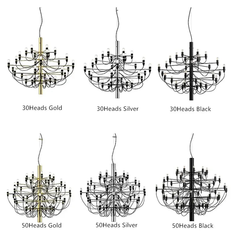 Gino Sarfatti Style Led Pendant Chandelier Black/Silver/Gold