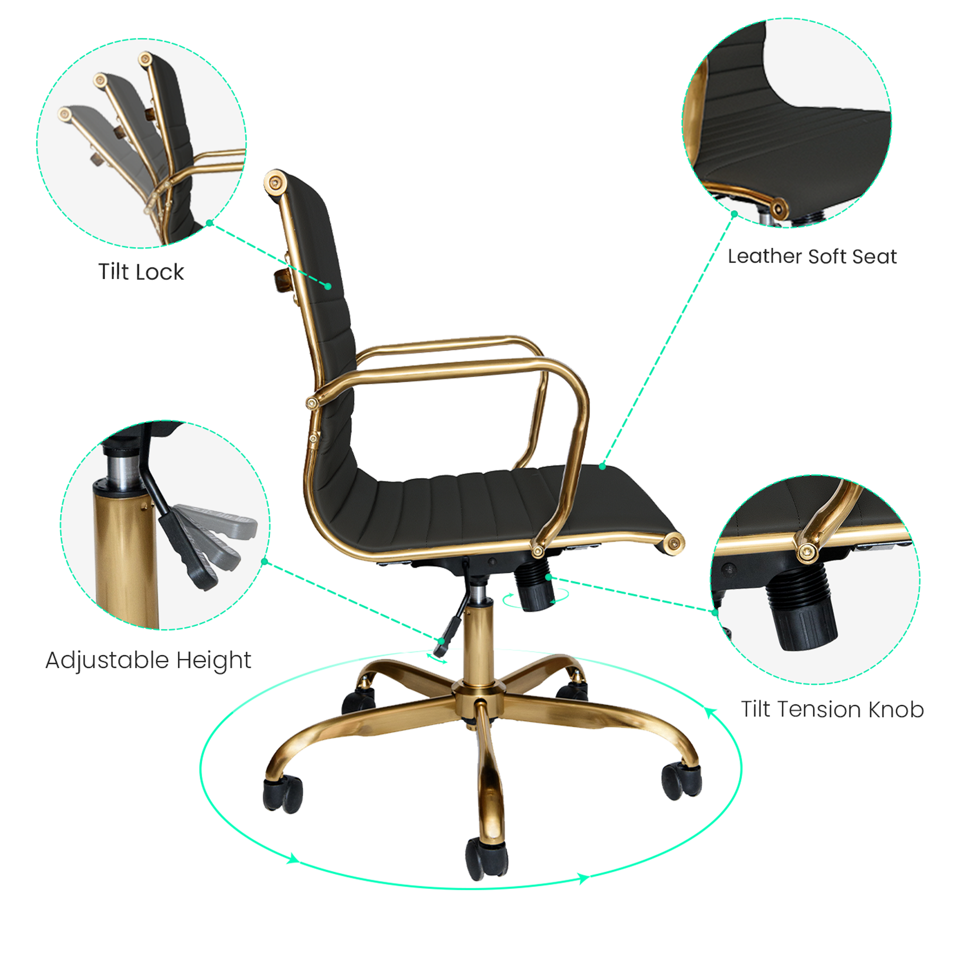 Harris Office Chair With Gold Frame