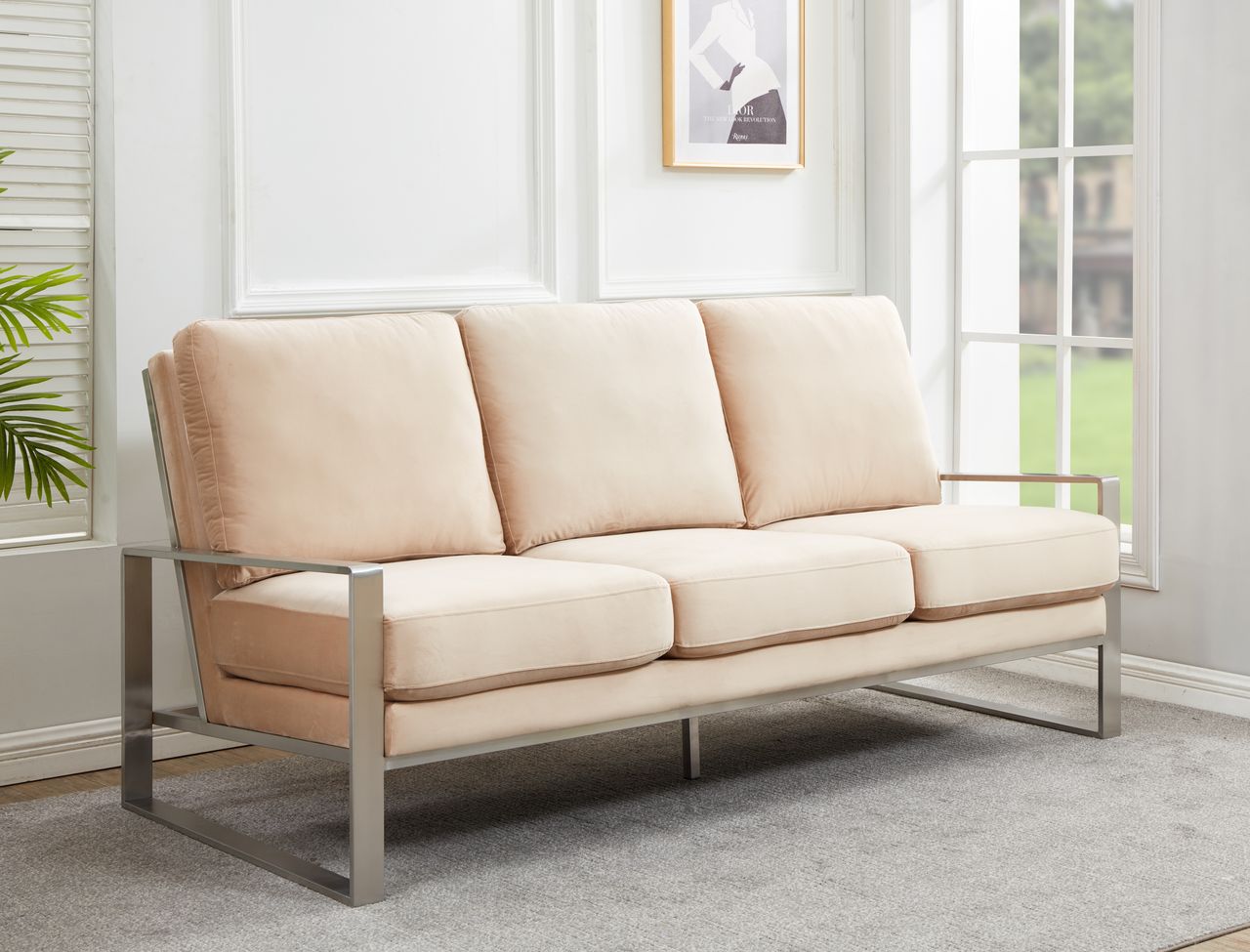 Emil Velvet Sofa - Silver Frame