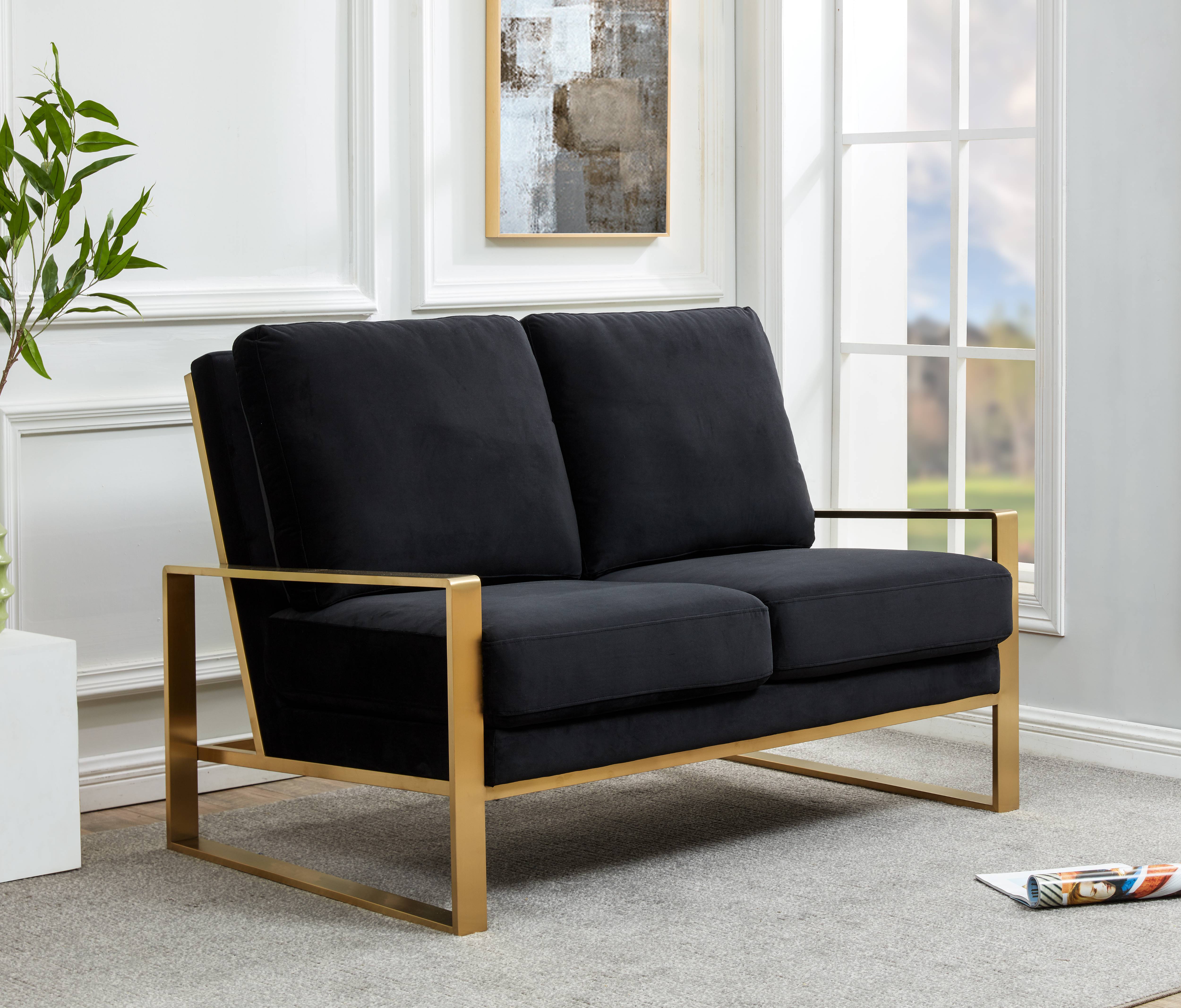 Emil Velvet Loveseat - Gold Frame