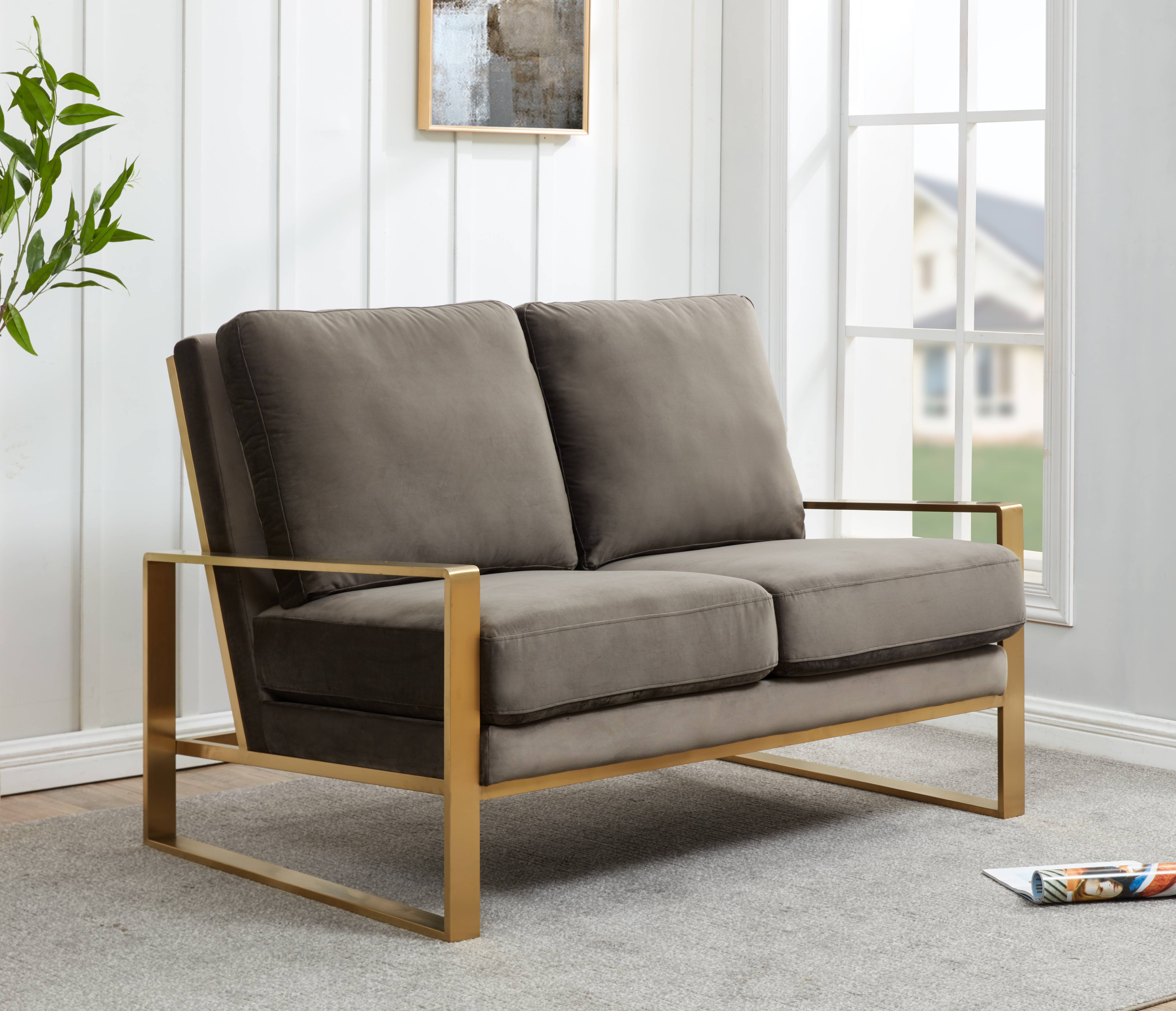 Emil Velvet Loveseat - Gold Frame