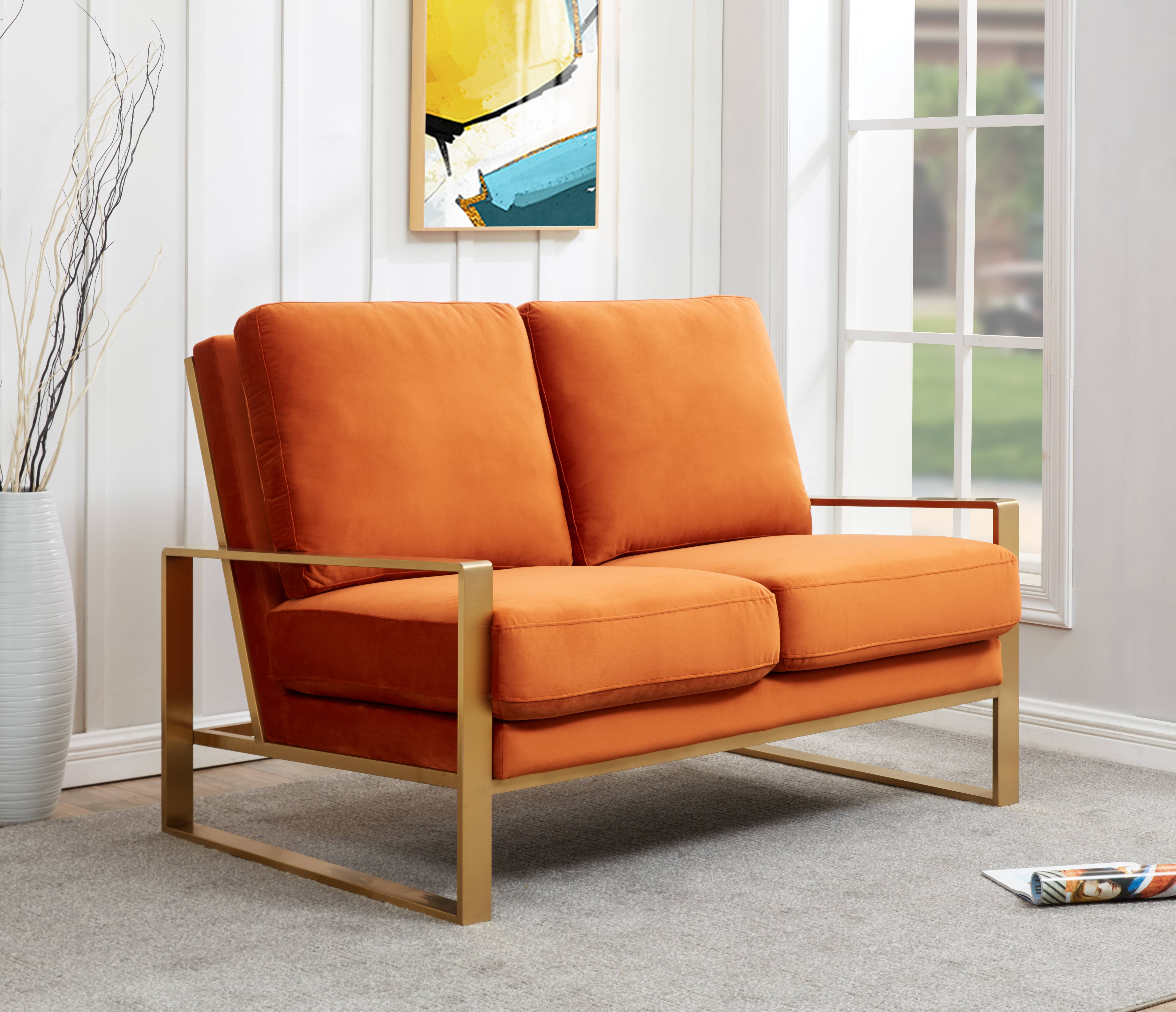 Emil Velvet Loveseat - Gold Frame