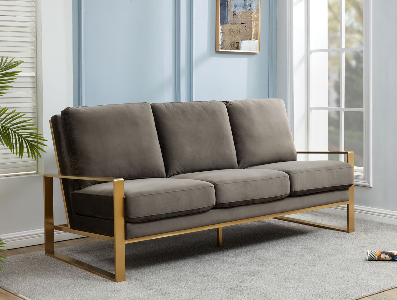 Emil Velvet Sofa - Gold Frame