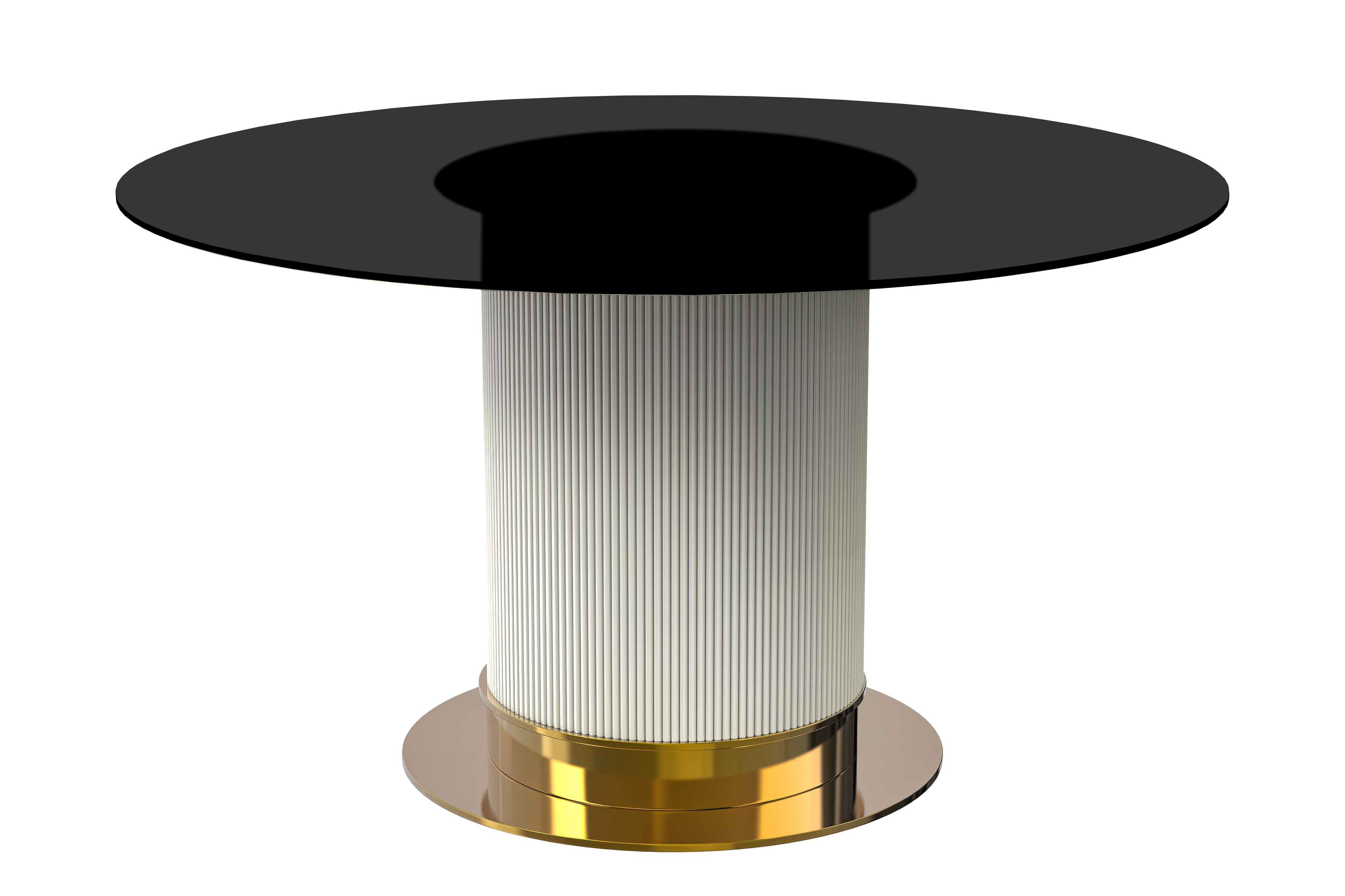 Jexis Series Round Dining Table White\Gold Base with 60 Round BLack Glass Top