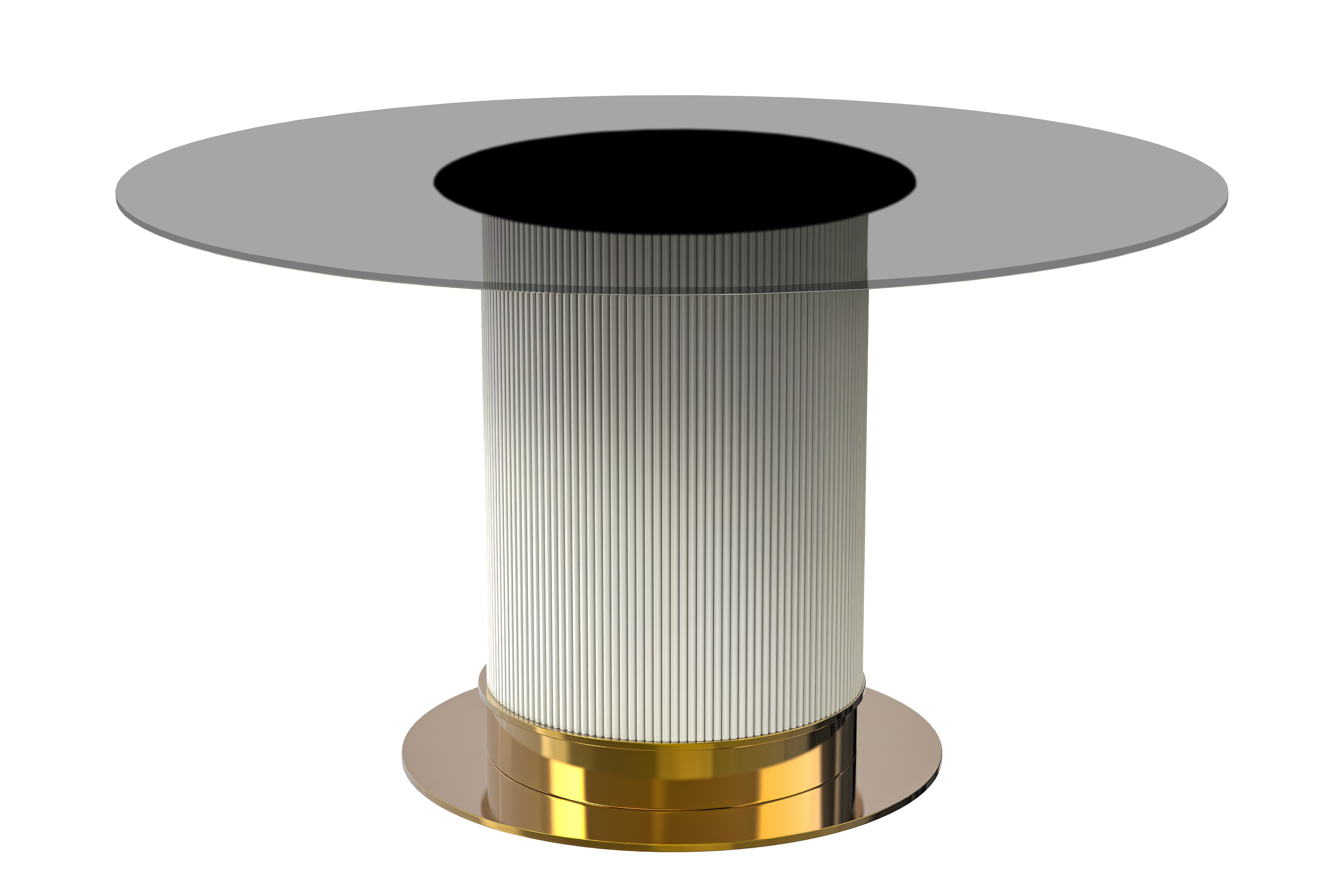 Jexis Series Round Dining Table White\Gold Base with 60 Round BLack Glass Top