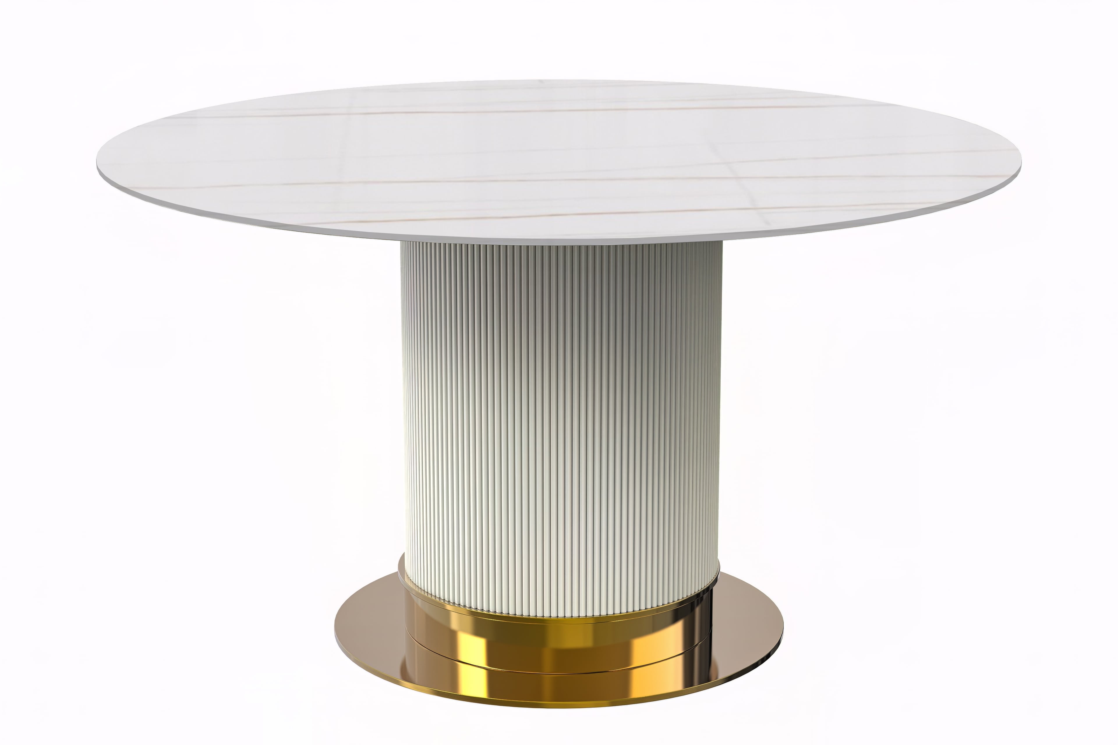 Jexis Series Round Dining Table White\Gold Base with 60 Round White/Gold Sintered Stone Top