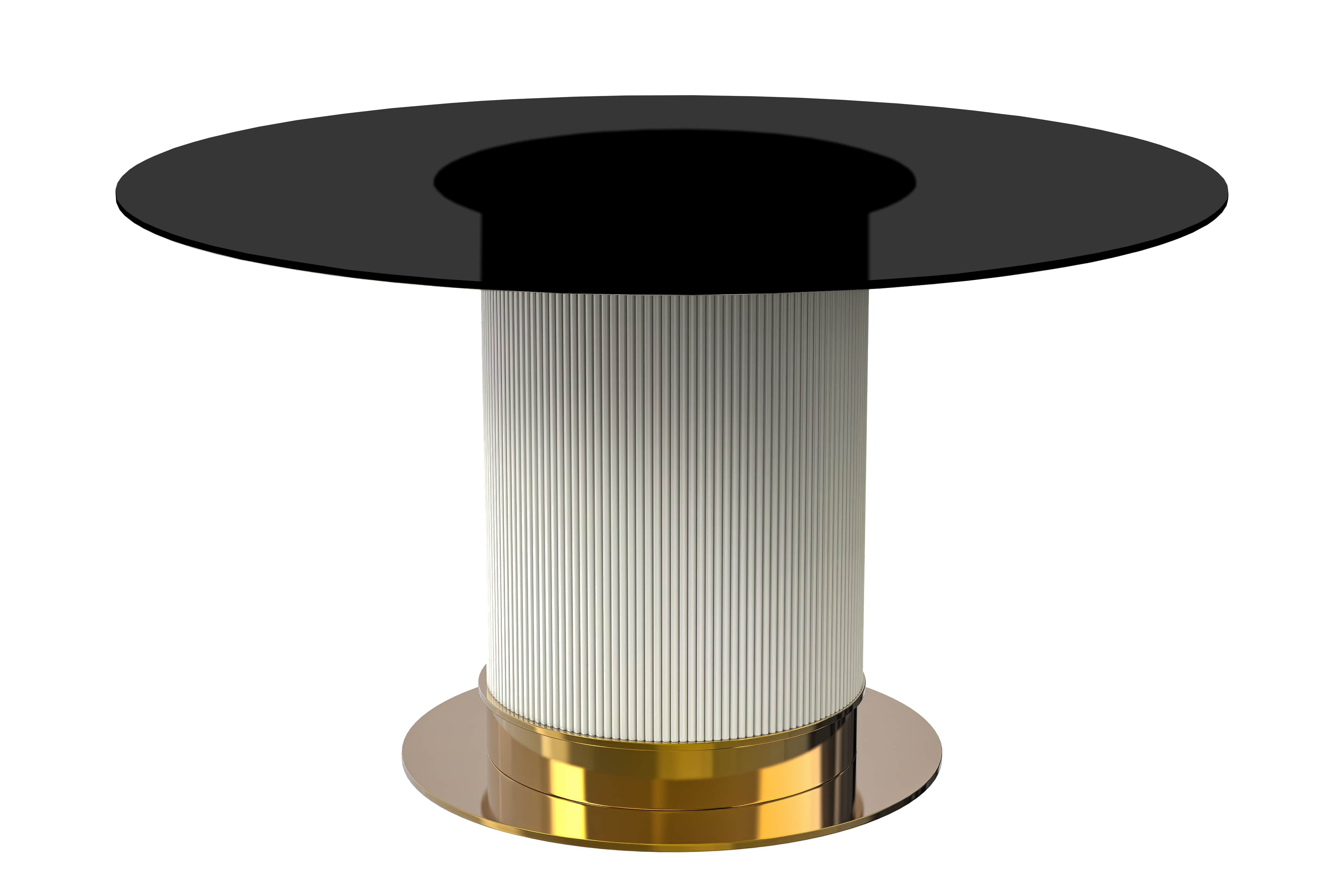 Jexis Series Round Dining Ta...Gold Base with 71" Round BLack Glass Top