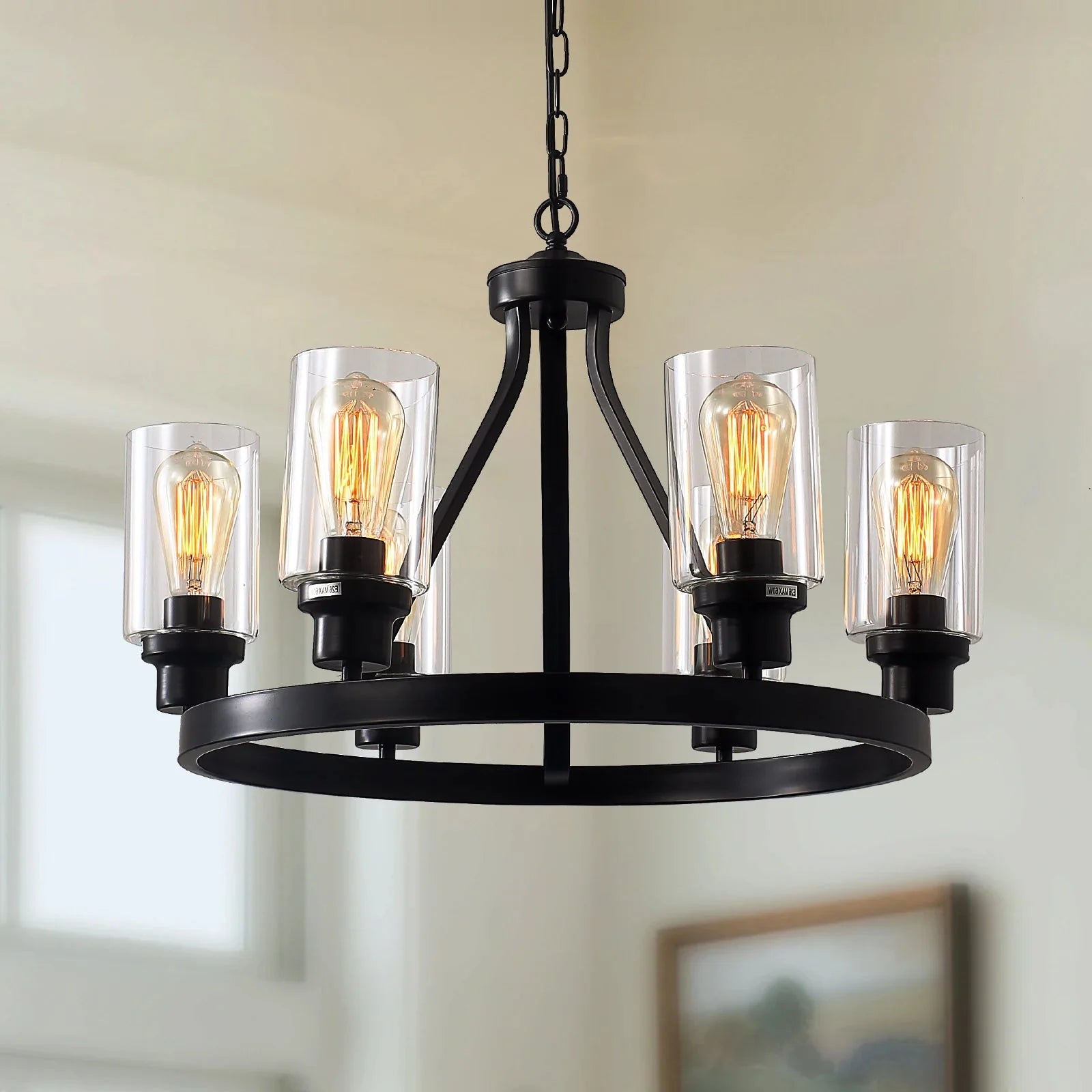 Jeshi 6-Lights Black Iron Wagon Wheel Chandelier