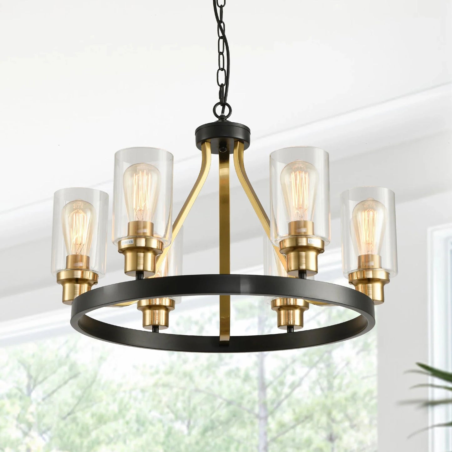 Jeshi 6-Lights Black Iron Wagon Wheel Chandelier