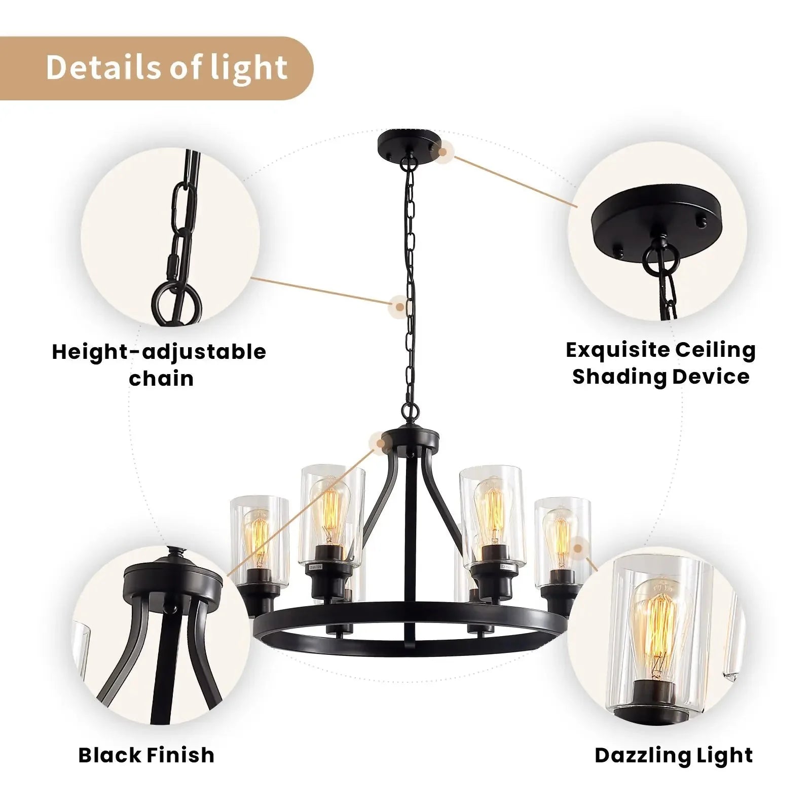 Jeshi 6-Lights Black Iron Wagon Wheel Chandelier
