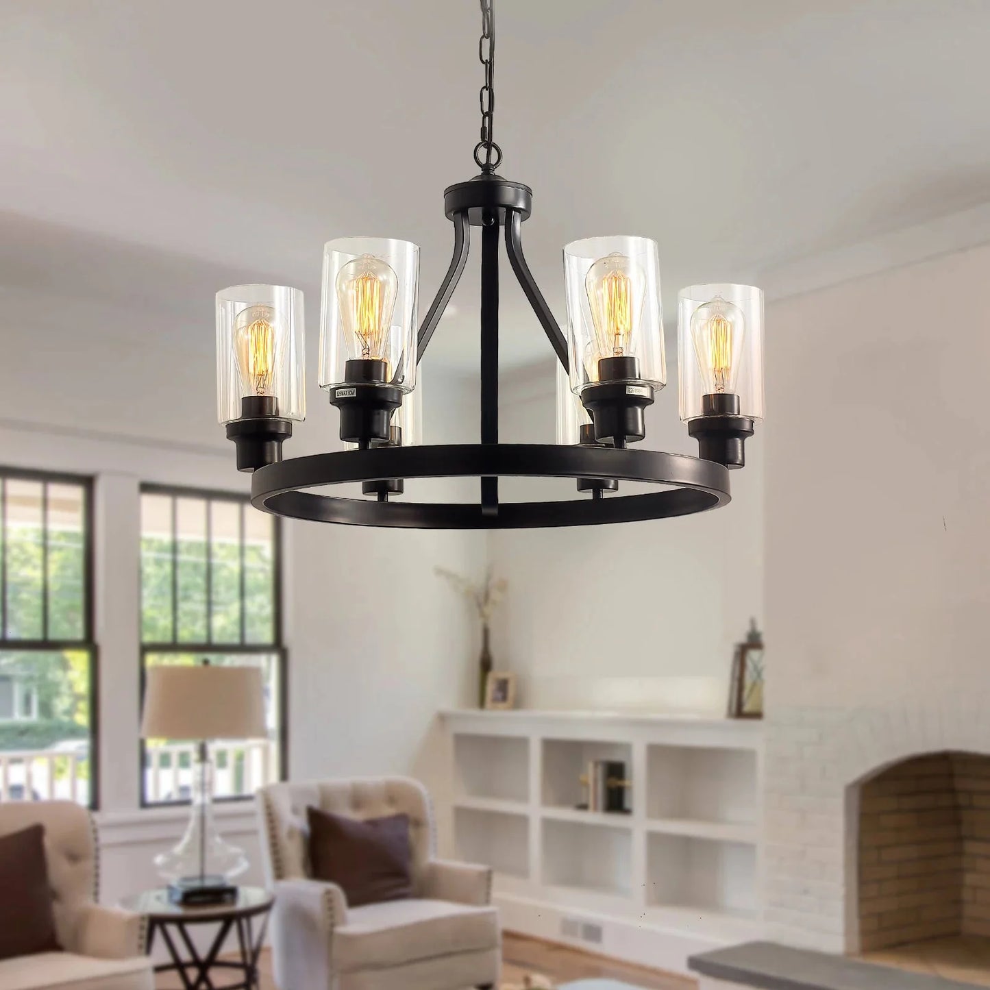 Jeshi 6-Lights Black Iron Wagon Wheel Chandelier