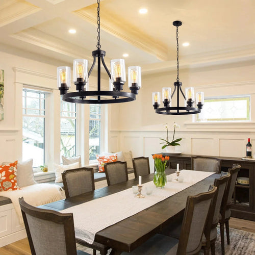 Jeshi 6-Lights Black Iron Wagon Wheel Chandelier