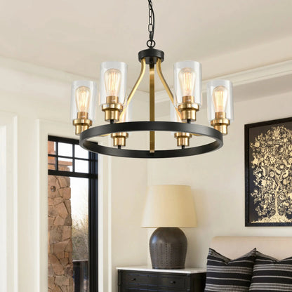 Jeshi 6-Lights Black Iron Wagon Wheel Chandelier