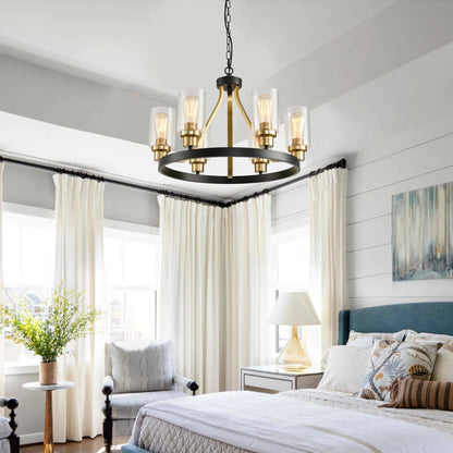 Jeshi 6-Lights Black Iron Wagon Wheel Chandelier