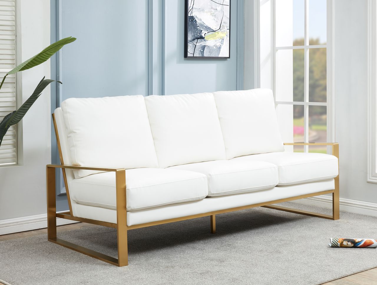 Emil Leather Sofa - Gold Frame