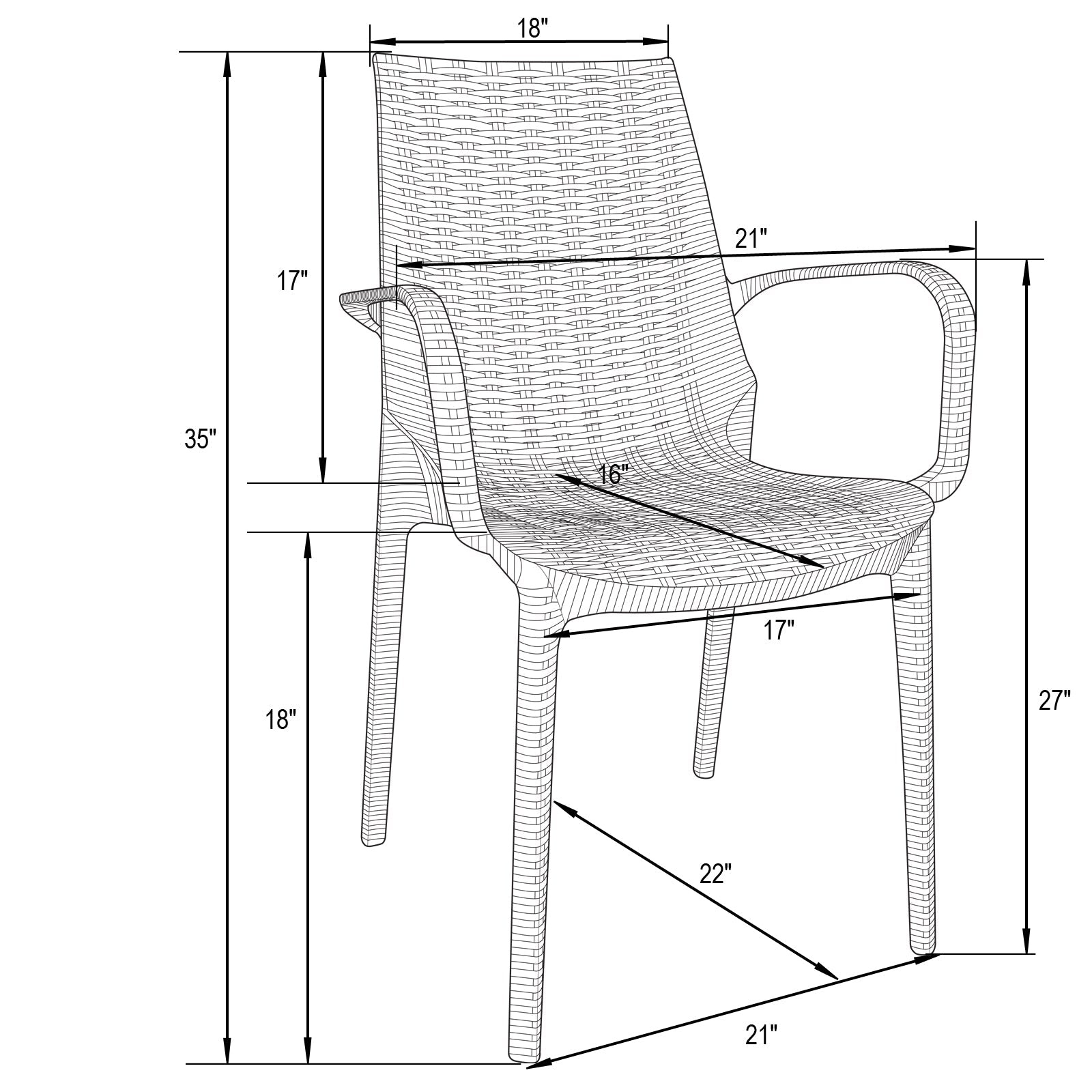 Anders Outdoor Patio Plastic Dining Arm Chair - Set of 2