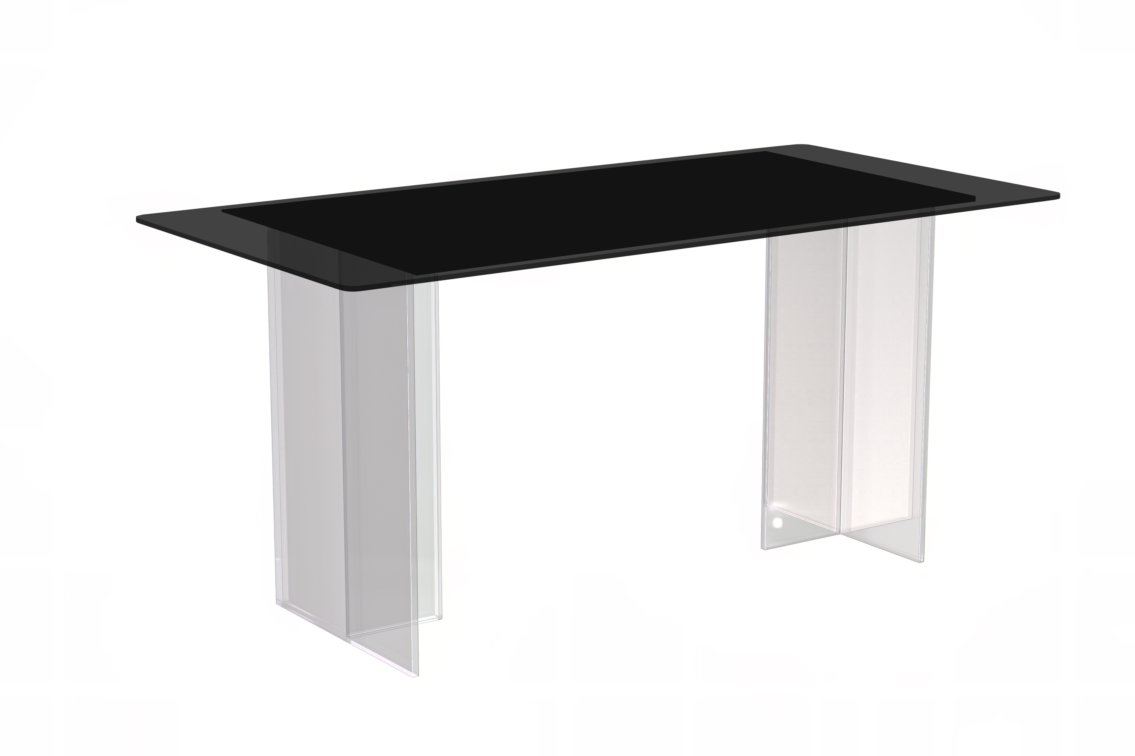 Kova Series Dining Table, Clear Base with 55" Black Glass Top