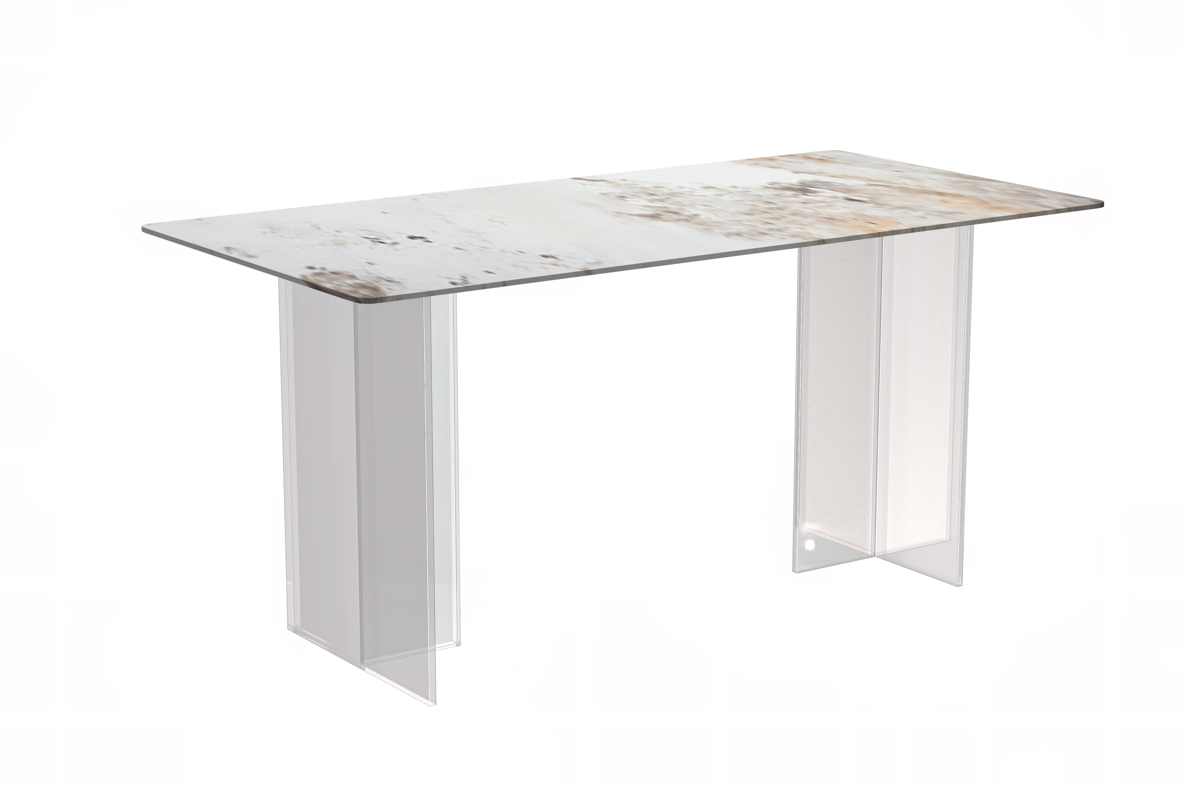 Kova Series Dining Table, Clear Base with 55" White Grey Sintered Stone Top