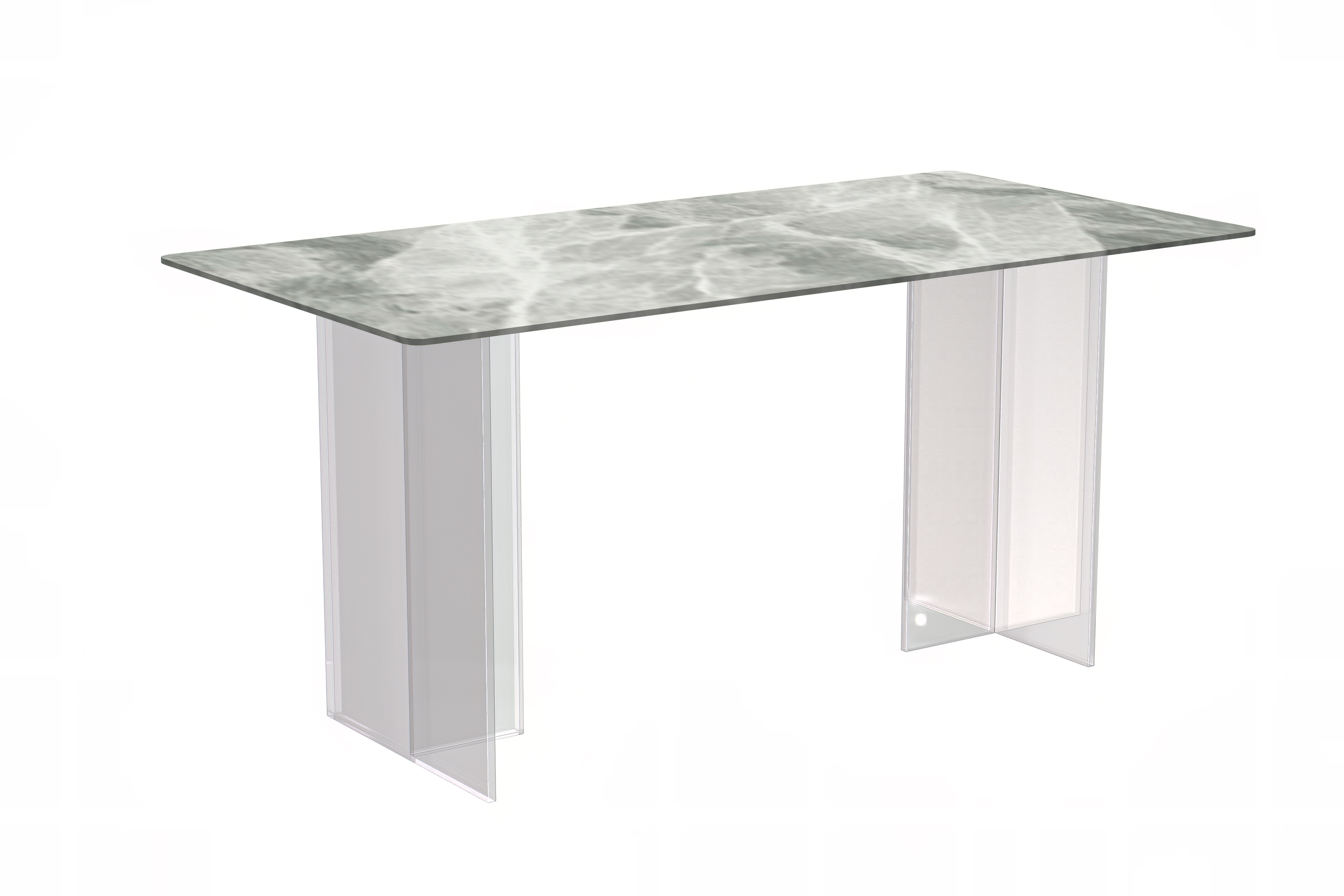 Kova Series Dining Table, Clear Base with 55" Light Grey Sintered Stone Top