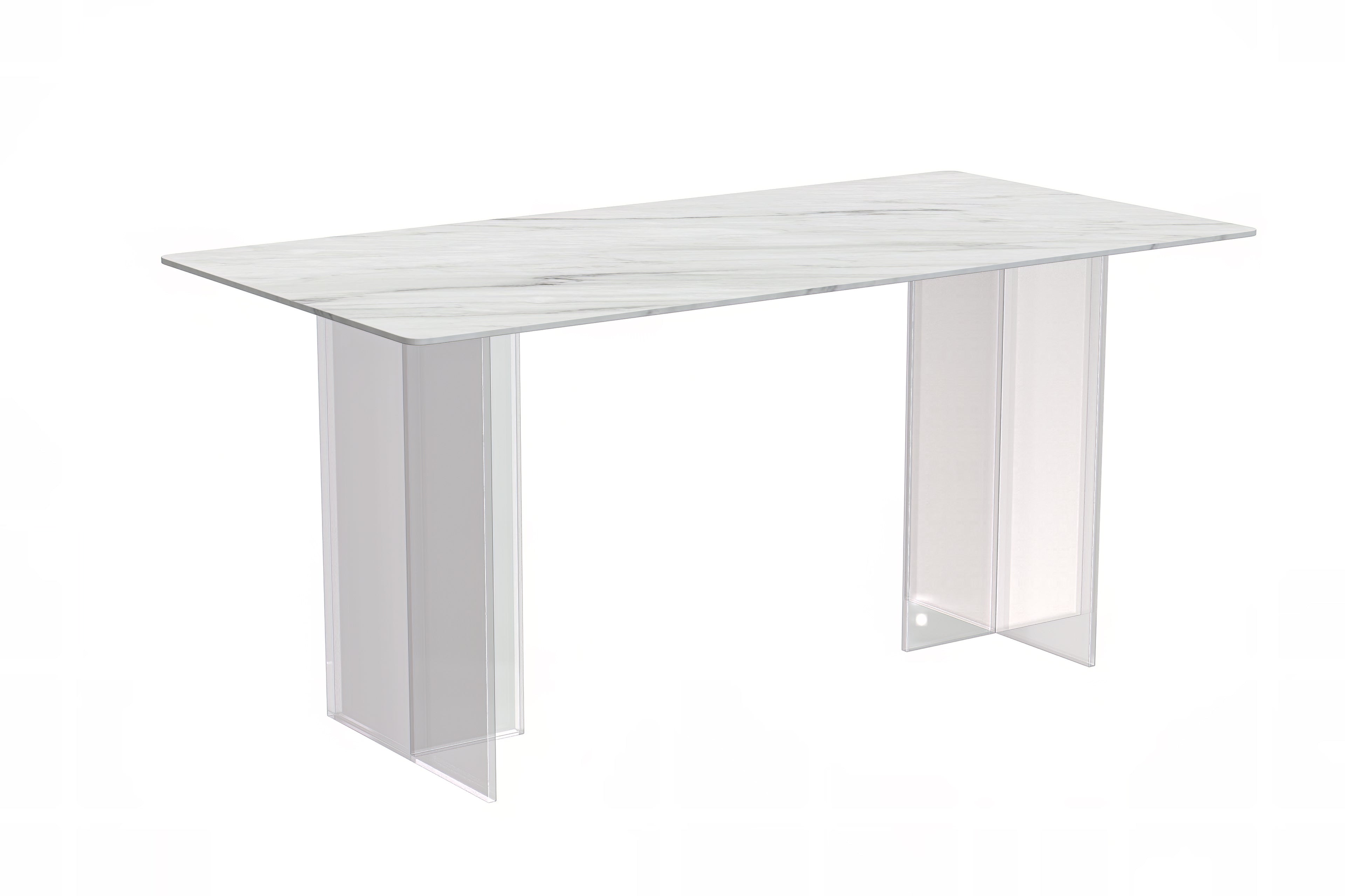 Kova Series Dining Table, Clear Base with 55" White Sintered Stone Top