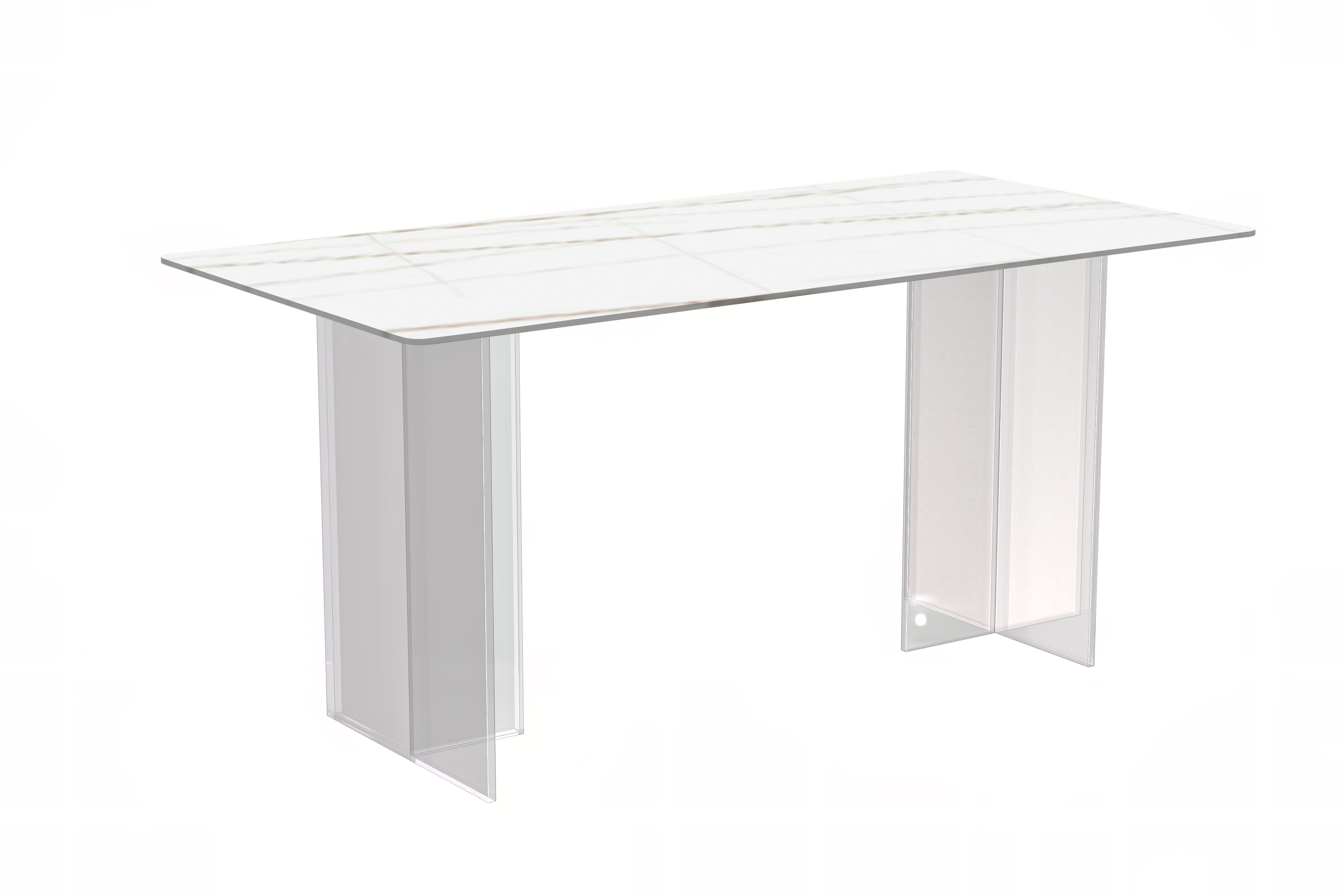 Kova Series Dining Table, Clear Base with 55" White/Gold Sintered Stone Top