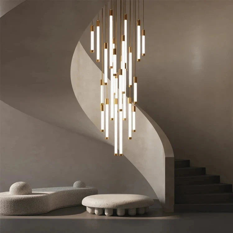 Kate Modern Gold Tube LED Staircase Chandelier
