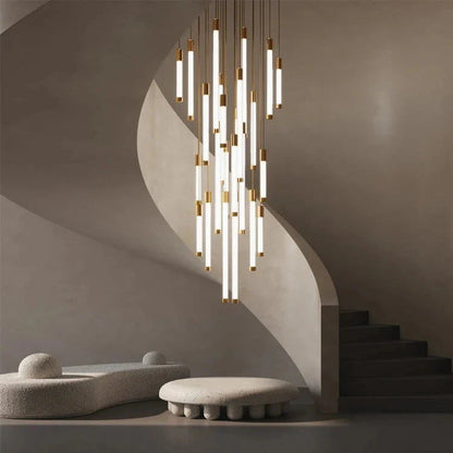 Kate Modern Gold Tube LED Staircase Chandelier