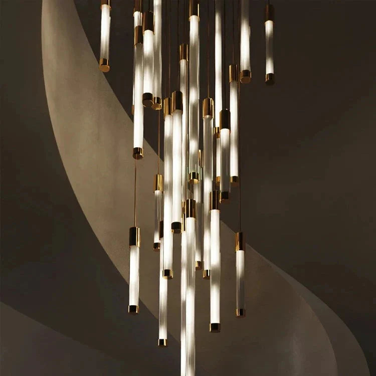 Kate Modern Gold Tube LED Staircase Chandelier