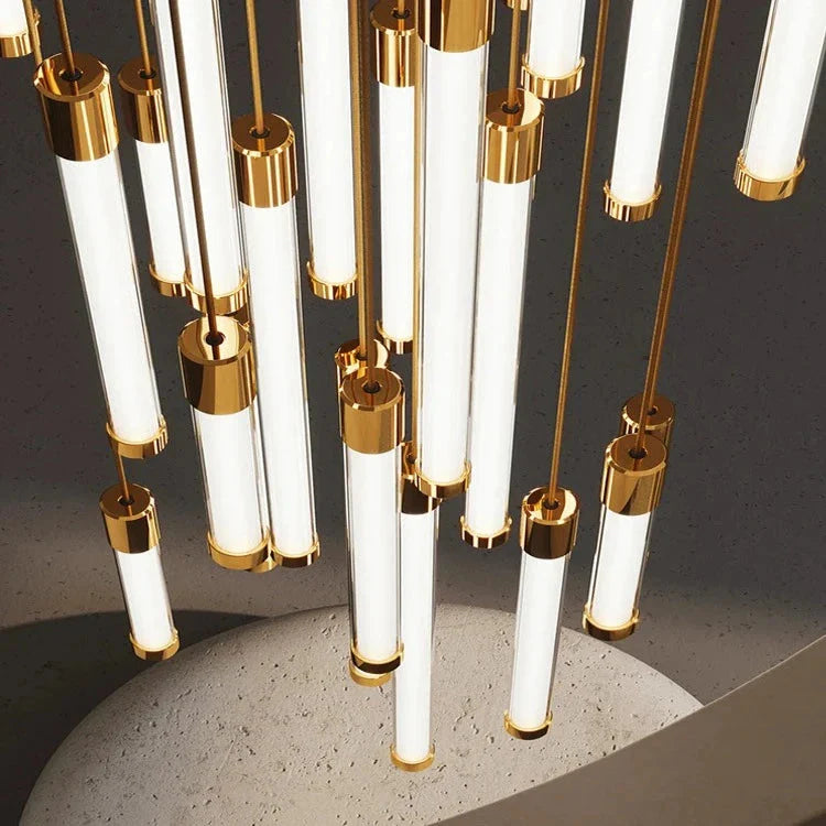 Kate Modern Gold Tube LED Staircase Chandelier