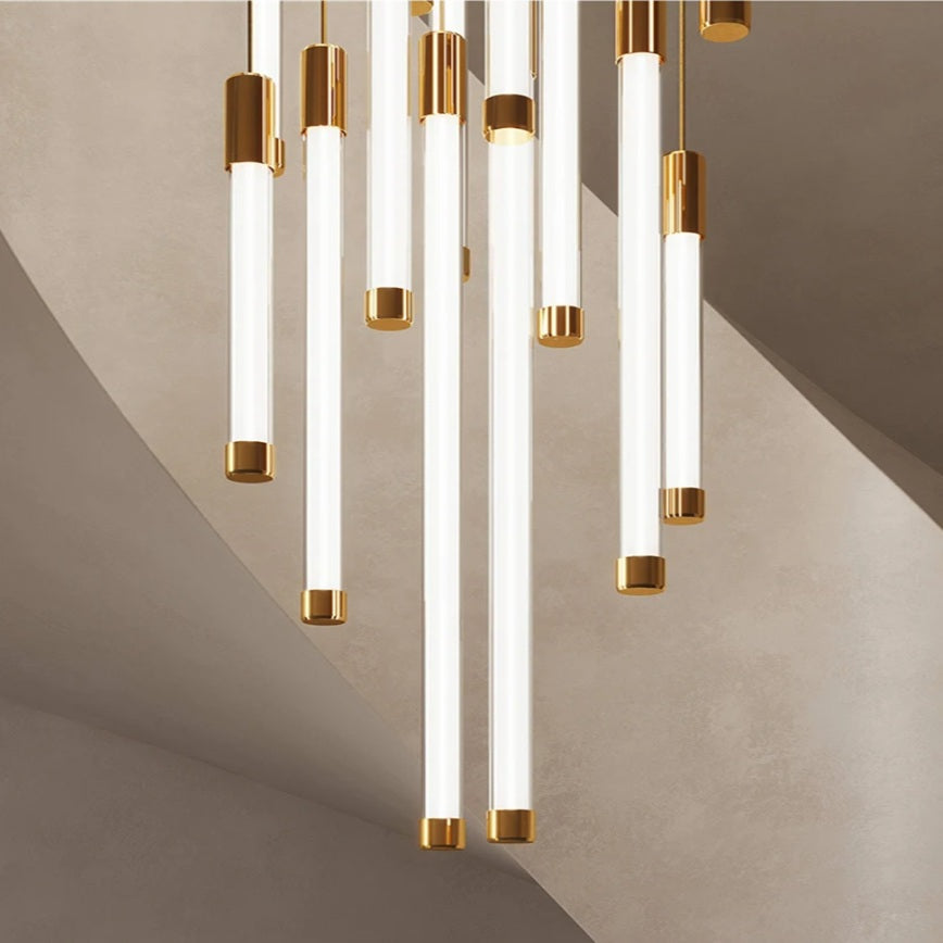 Kate Modern Gold Tube LED Staircase Chandelier