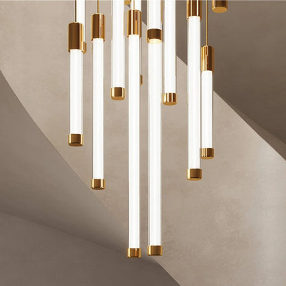 Kate Modern Gold Tube LED Staircase Chandelier