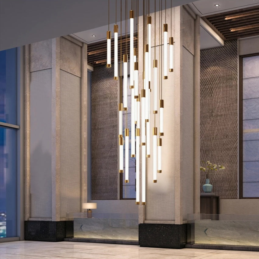 Kate Modern Gold Tube LED Staircase Chandelier