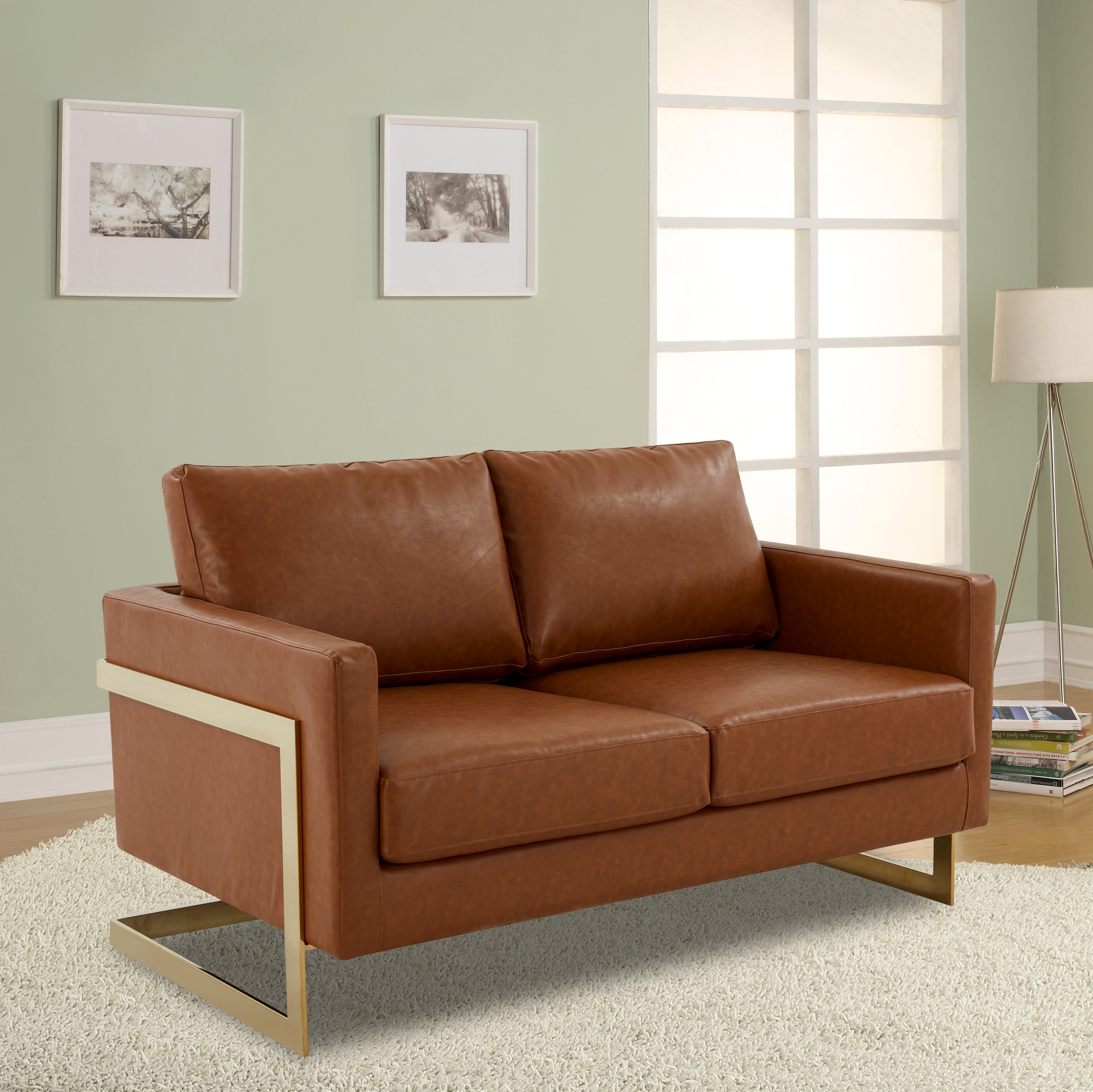 Elton Mid-Century Leather Loveseat