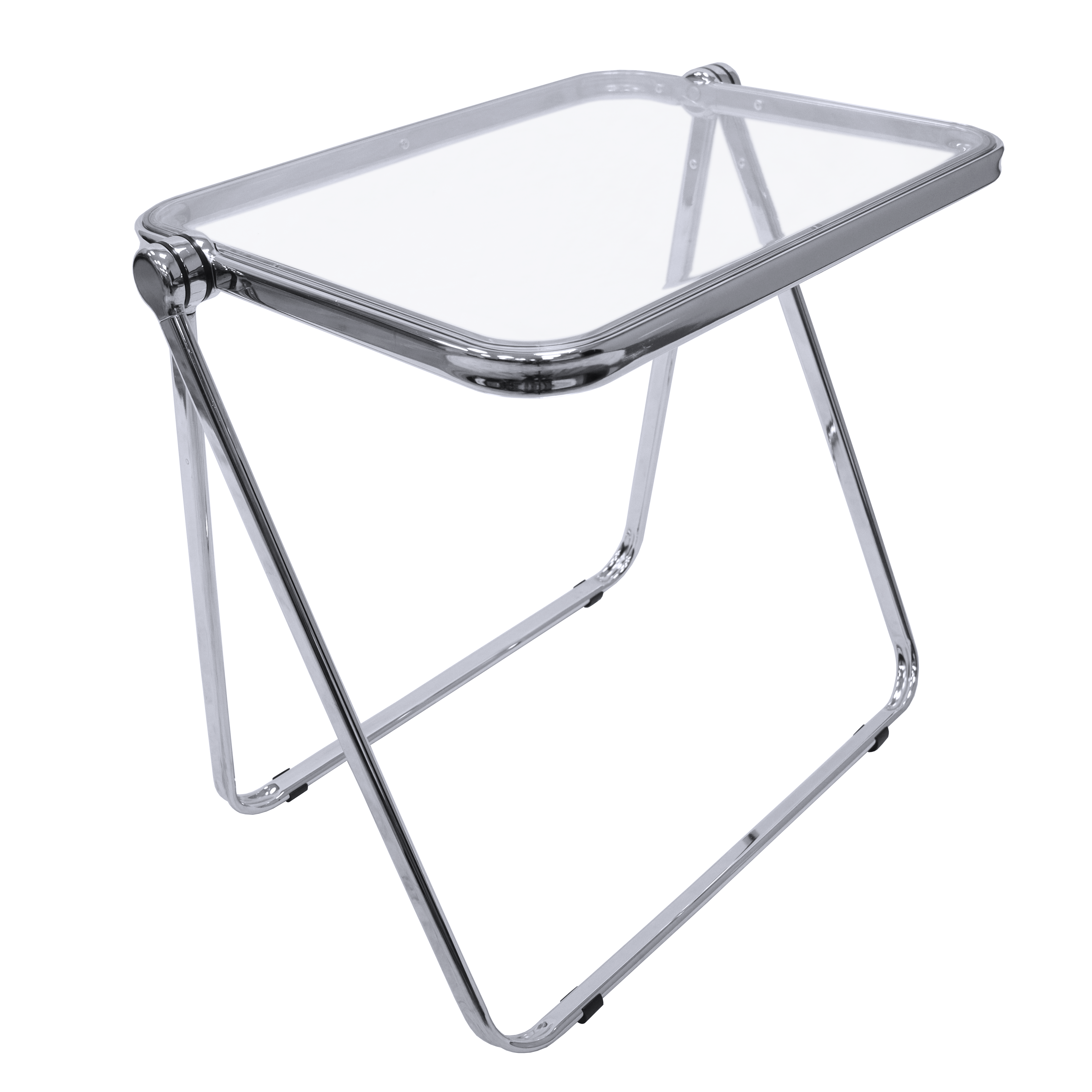 Lawrence Square Folding End Table with Plastic Top and Iron Frame in Clear