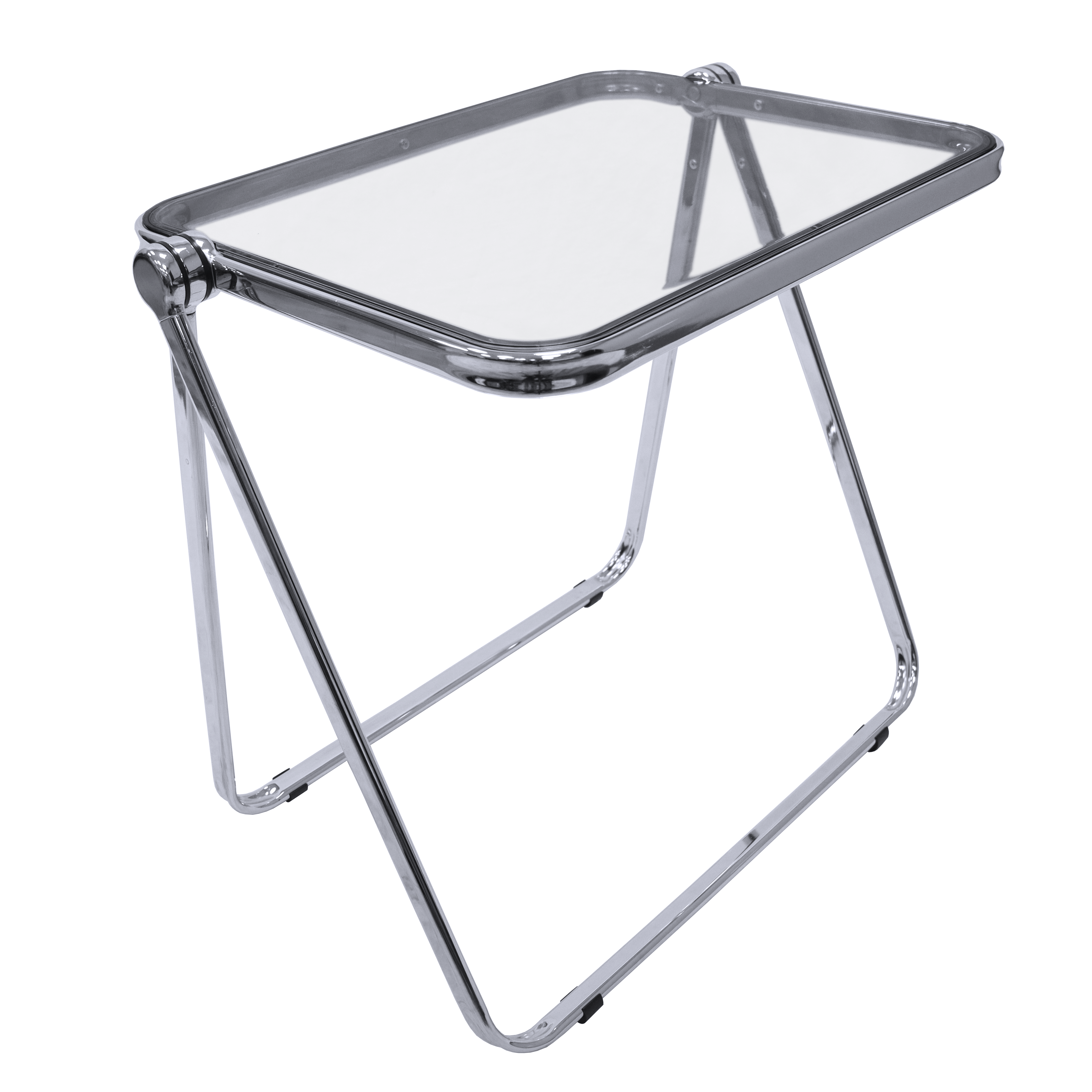 Lawrence Square Folding End Table with Plastic Top and Iron Frame in Transparent Black