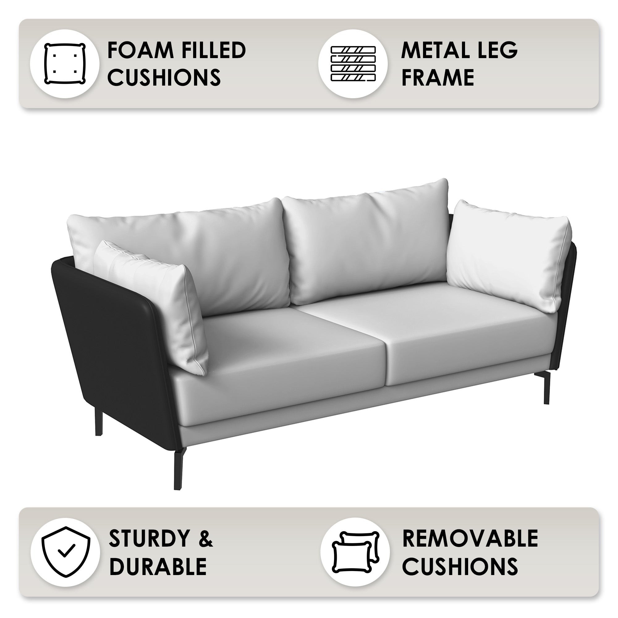 Luxify Collection Three Seater Sofa in Black/Grey