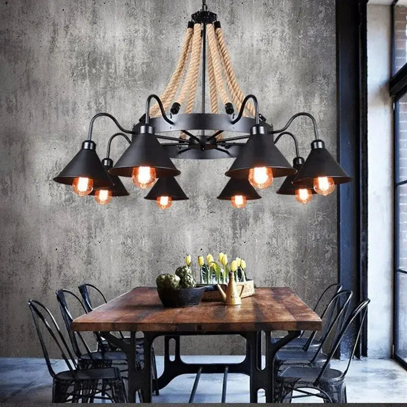 Laura 8 Heads Black Industrial Chandelier