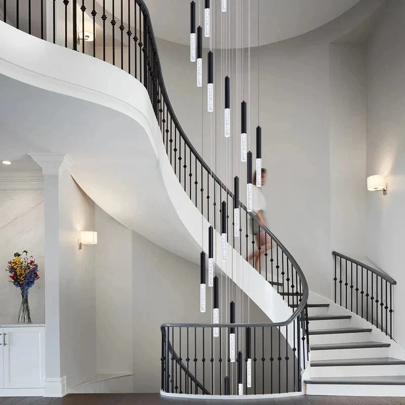 Lum Modern Black Foyer Chandelier For High Ceiling